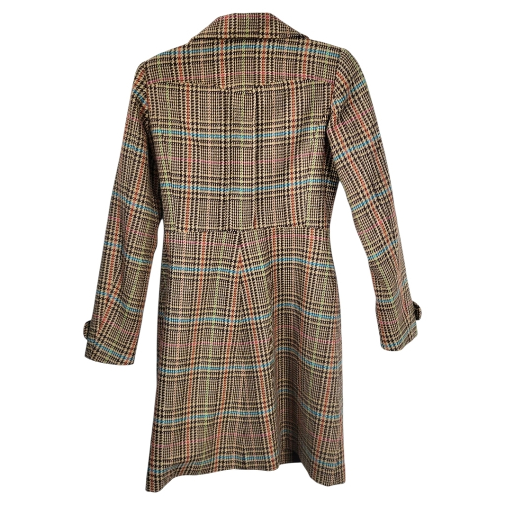 H&M Wool Blend Plaid Pea Coat S Retro 60s Mod Long Jacket Dark Academia - Picture 4 of 16